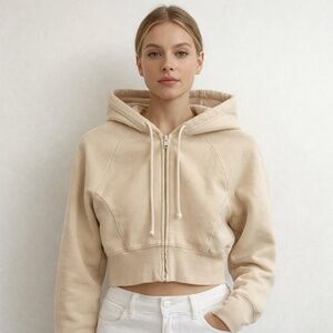 Aritzia TNA hoodie sweat fleece cozy fleece cropped cream full zip women's Small
